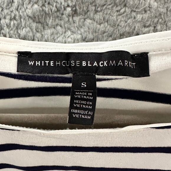 White House Black Market Small Black White Shirt Blue Embroidered Cuffs Eyelits - Picture 4 of 10